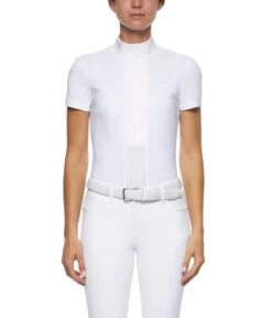 Cavalleria Toscana Pleated Shirt Short Sleeve -Riding Apparel Store pleated jersey SS white front CAD153 JE022 0001 CT 04632.1670880188