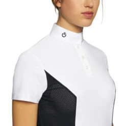 Cavalleria Toscana Perforated Sides Competition Polo -Riding Apparel Store polo perforated insert ss white navy front detail POD295 JE022 0179 cavalleria toscana 92251.1690499471