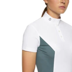 Cavalleria Toscana Perforated Sides Competition Polo -Riding Apparel Store polo perforated insert ss white teal front detail POD295 JE022 0159 cavalleria toscana 82535.1690499480