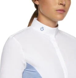 Cavalleria Toscana Seersucker Poplin Bib Shirt -Riding Apparel Store poplin bib compete ls light blue front detail CAD206 JE146 Q730 cavalleria toscana 88378.1656799729