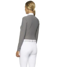 Cavalleria Toscana Poplin Bib Competition LS Polo -Riding Apparel Store poplin bib jersey comp polo LS grey back POD256 JE022 8980 CT 43134.1655842554