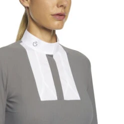 Cavalleria Toscana Poplin Bib Competition LS Polo -Riding Apparel Store poplin bib jersey comp polo LS grey collar POD256 JE022 8980 CT 14669.1655842564