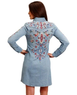 Stetson Southwest Embroidered Denim Dress -Riding Apparel Store southwest embroidered dress denim back w 1105705942010 stetson 20993.1678326343