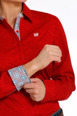 Cinch Performance Shirt No Pockets -Riding Apparel Store subtle print ls red detail MSW9165035 cinch 95852.1689018485