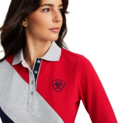 Ariat Taryn Polo Long Sleeve -Riding Apparel Store taryn polo ls red grey navy detail 10041356 ariat 93116.1661217908