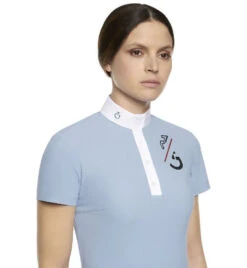 Cavalleria Toscana CT Team Red Stripe Polo -Riding Apparel Store team comp polo ss lt blue closeup POD274 JE022 7C00 CT 12262.1640128193