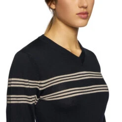 Cavalleria Toscana Merino V-Neck Sweater -Riding Apparel Store v neck sweater navy front detail MAD113 LA035 7901 cavalleria toscana 45487.1650668187