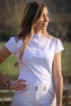 PÉNÉLOPE Pénélope Venise Show Polo Short Sleeve -Riding Apparel Store venise show polo white taupe front 987 904 010 penelope 72515.1688659708